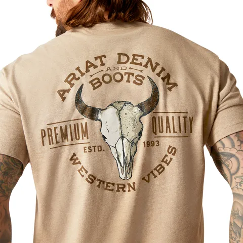 Ariat Men's Oatmeal Heather Bison Skull Tee