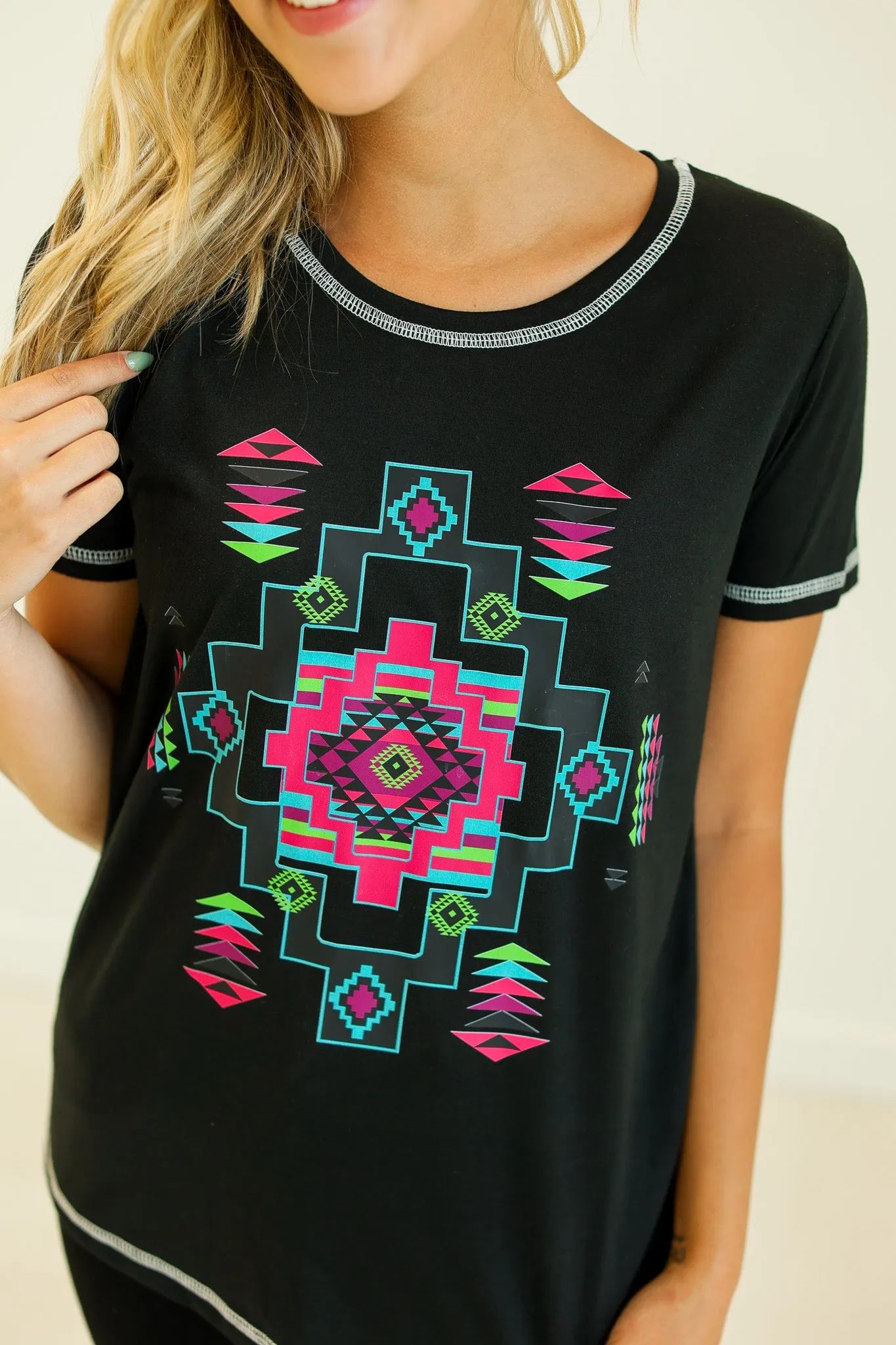 Aztec Graphic on Black T-Shirt