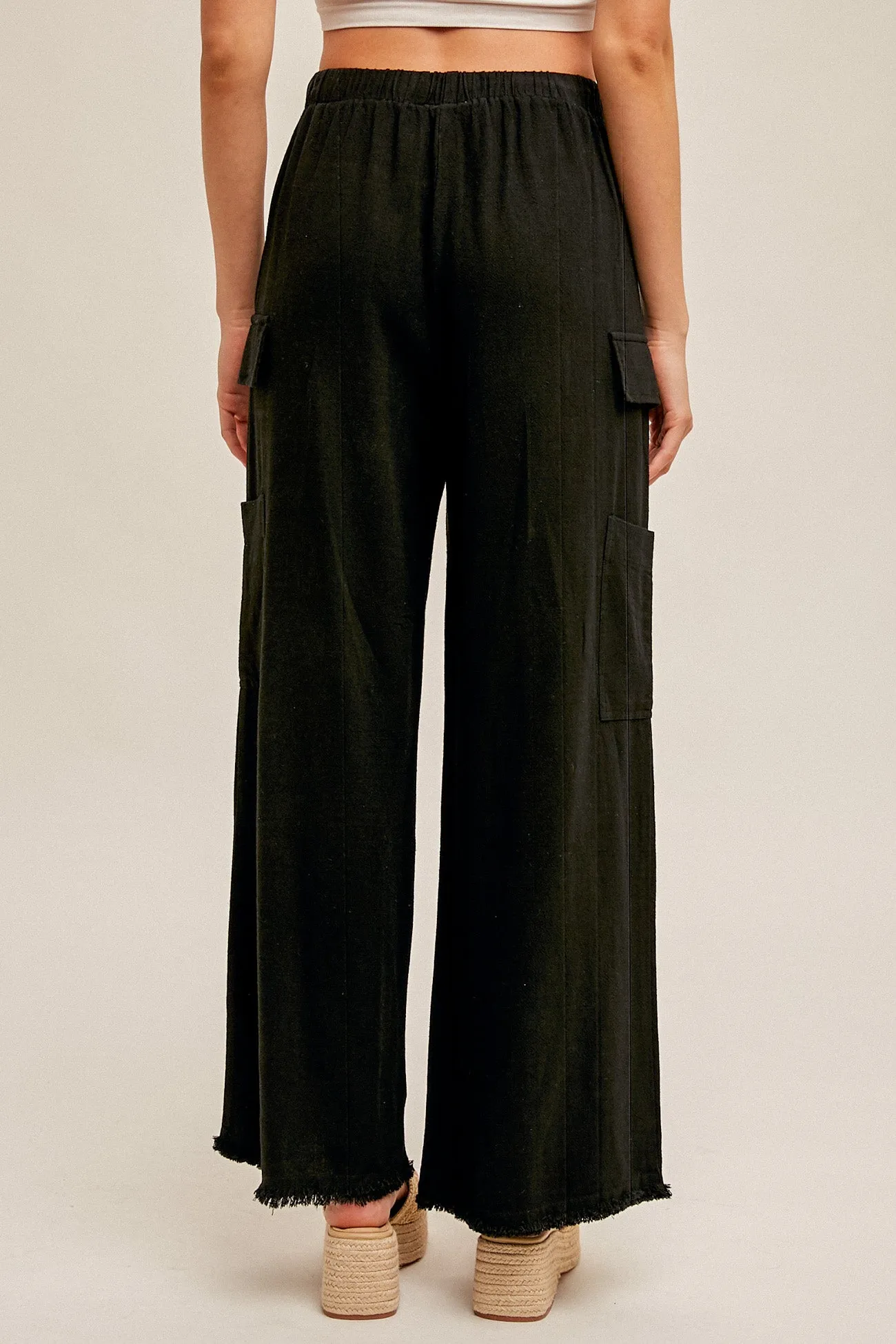 Black Cargo Linen Pants