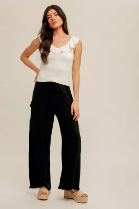 Black Cargo Linen Pants