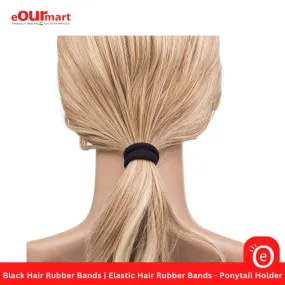 Black Hair Rubber Bands | Elastic Hair Rubber Bands - Ponytail Holder (Tight, Non-slippery, Stretchable | Cotton Elastic Rubber Bands for Kids, Girls & Women)