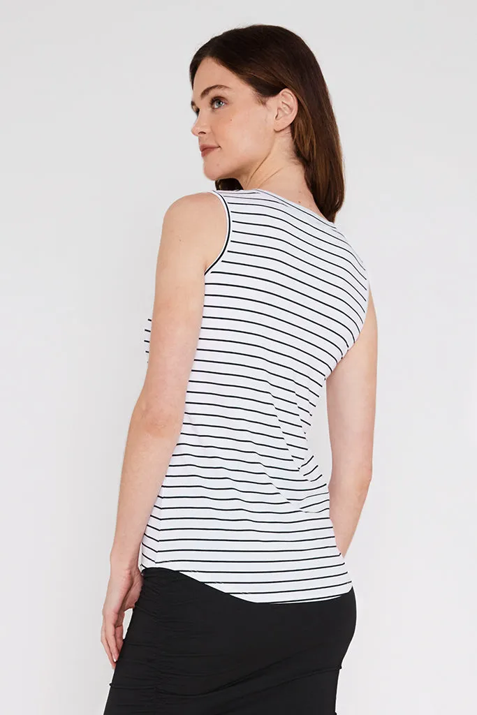 Classic Scoop Singlet - White & Black Stripe