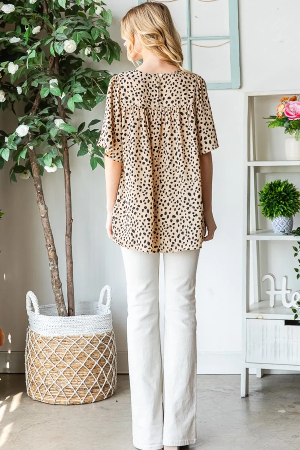 Full Size Animal Print Flutter Sleeve Blouse