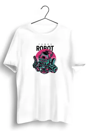 Funky Robot Graphic Printed White Tshirt