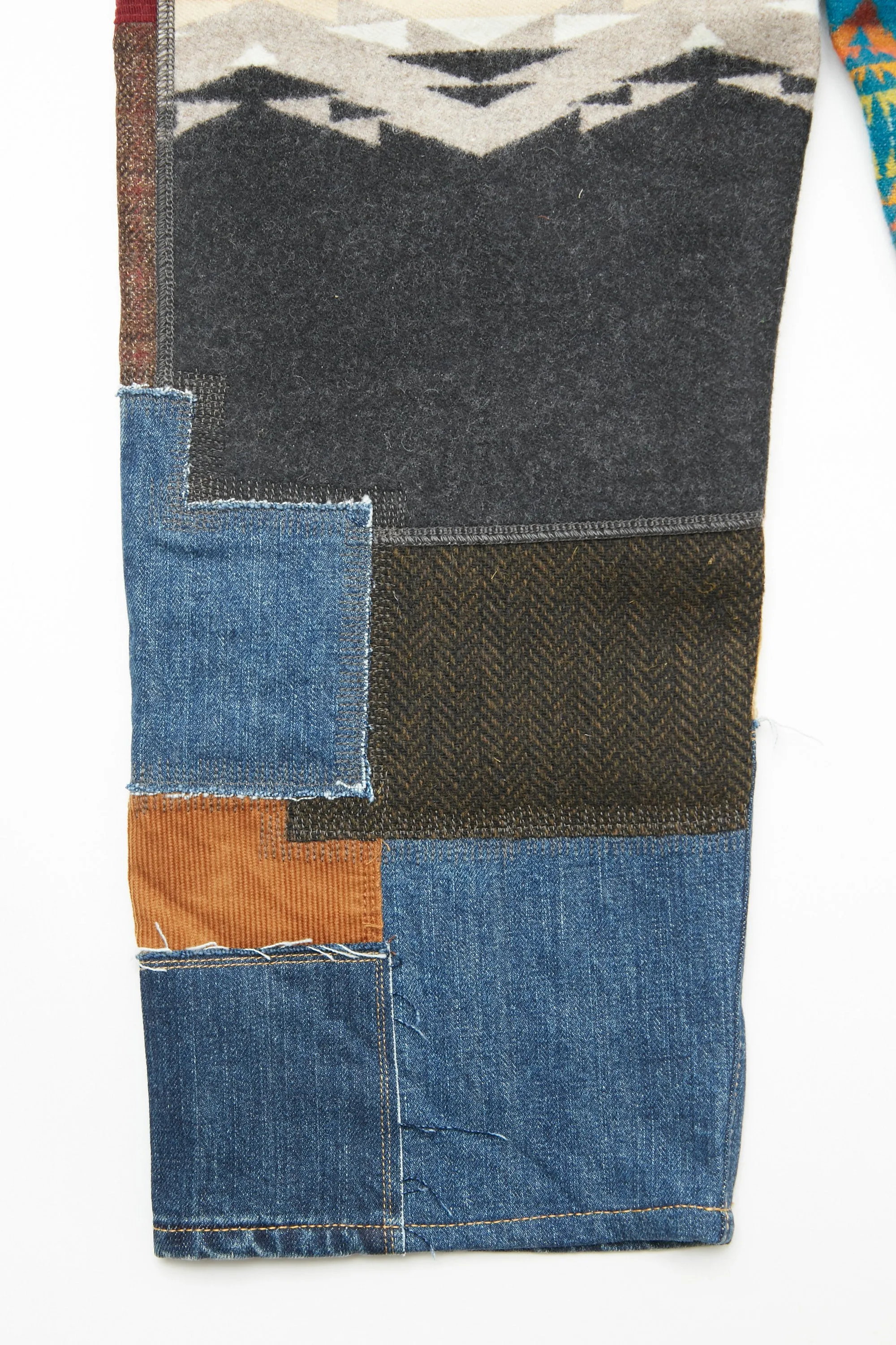 JUNYA WATANABE MAN cotton denim x multi fabrics mix Levi's, PENDLETON triple Pants - Indigo X MIX