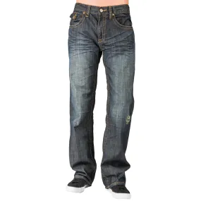 Men's Relaxed Bootcut Dark Vintage Premium Denim Jean Zipper Back Pockets