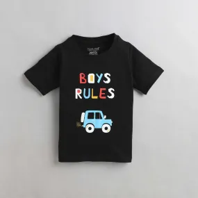 Polka Tots H/S Tshirt Boys Rules Print - Black