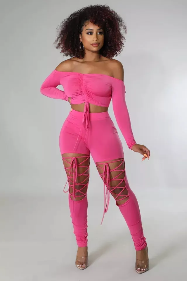 Women two piece set lace up