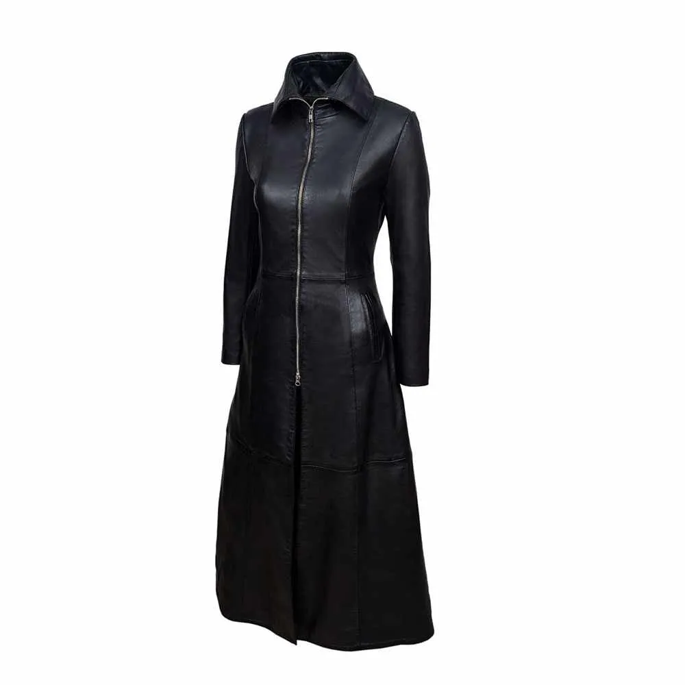 Women Vampire Black Leather Coat