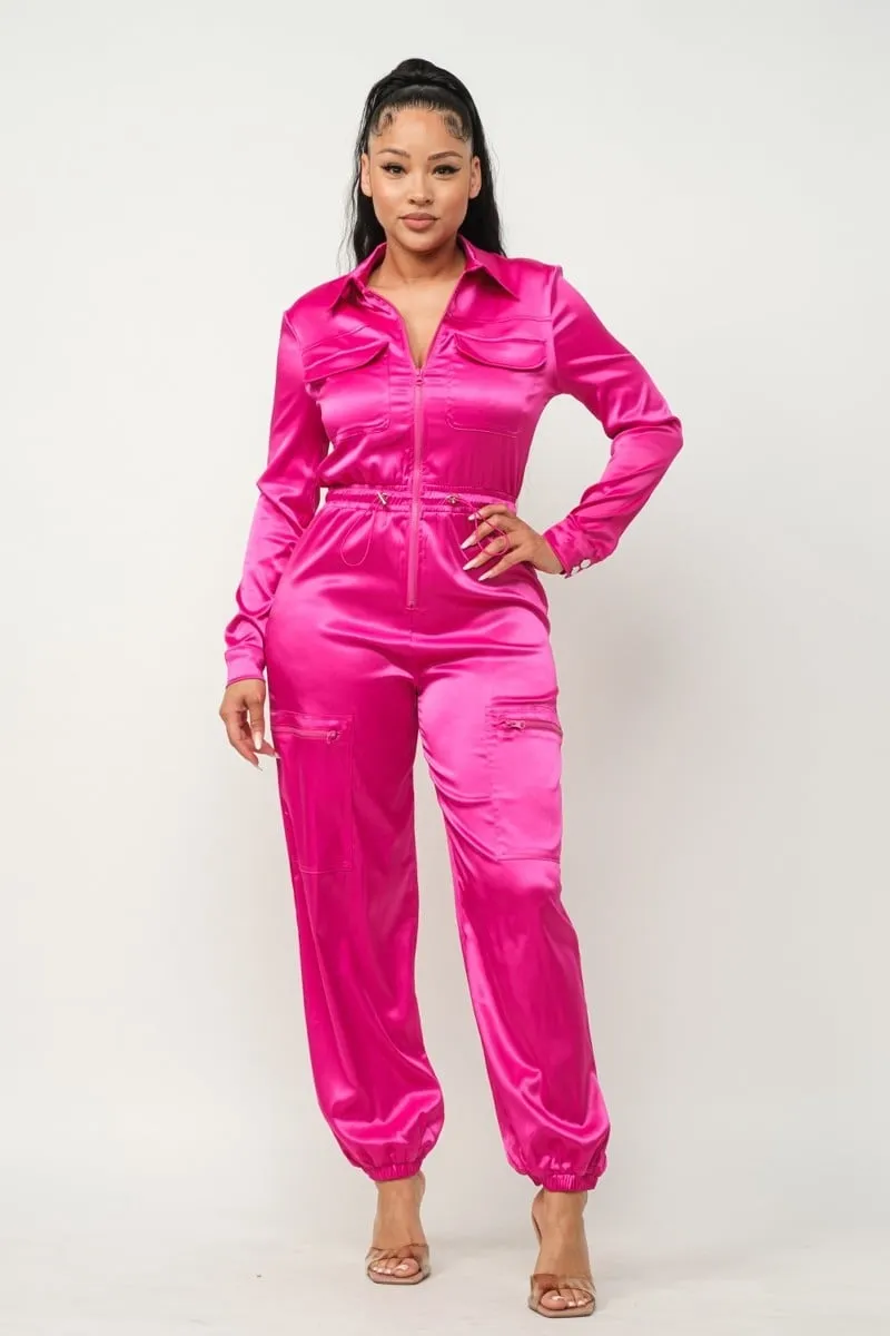 Women's Front zipper pockets top and pants jumpsuit